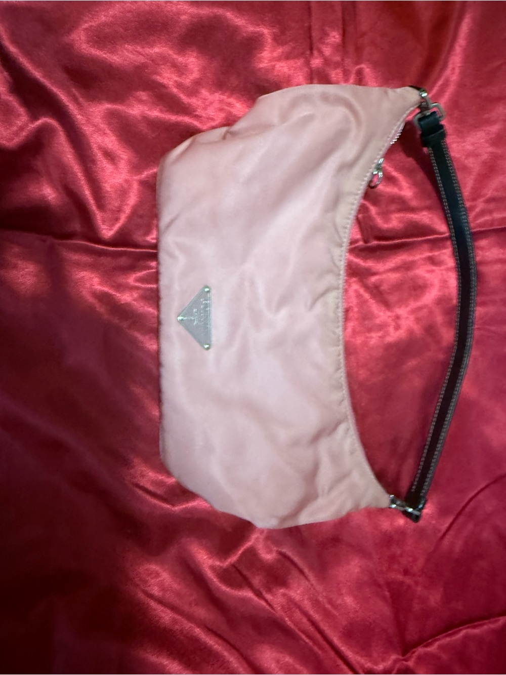 Prada Pink Shoulder Bag with Black Strap and Triangle Logo